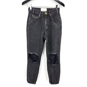 New One Teaspoon High Waist Freebirds Jeans Womens 23 Black Double Bass